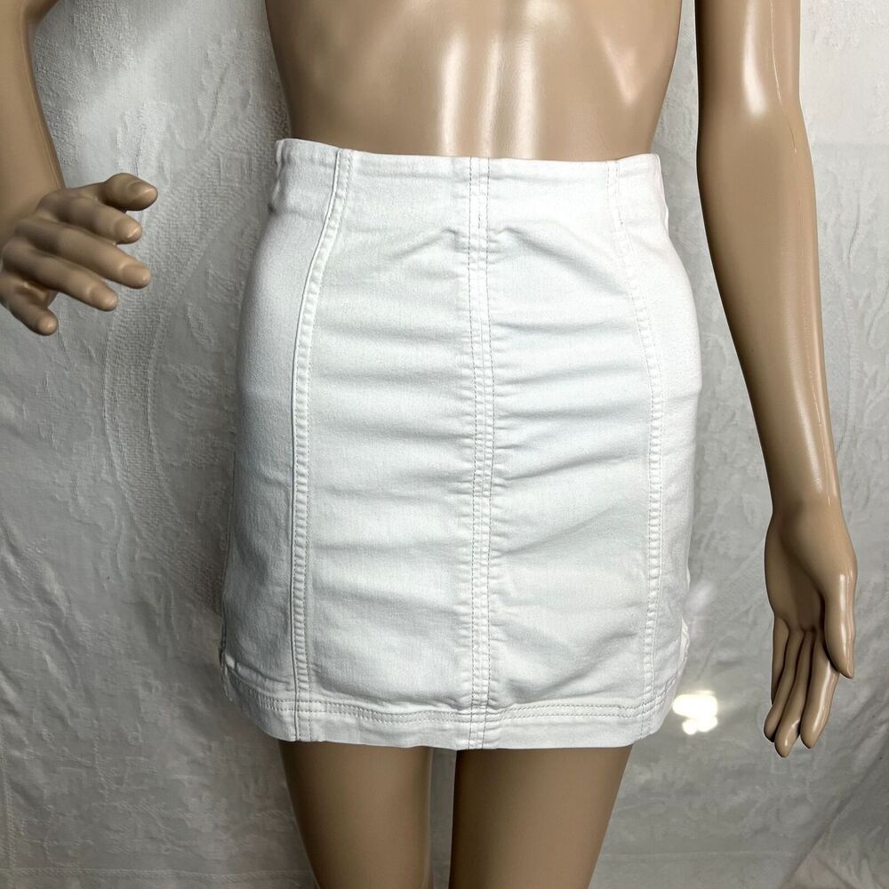 Free People White High Waist Jean Skirt